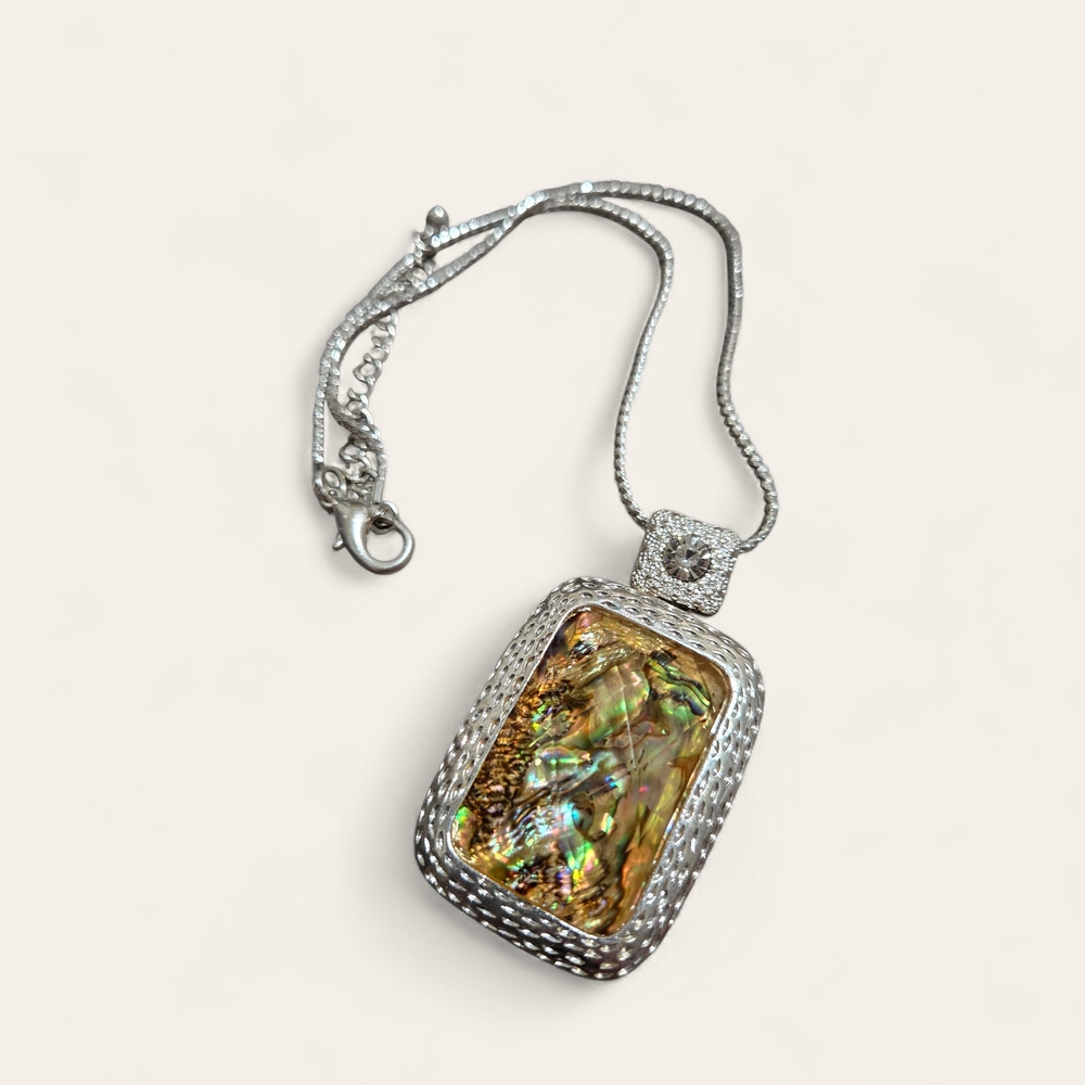 Silver Pendant Necklace with Multicolor Stone